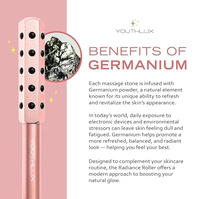 Radiance Roller - Germanium Stone Uplifting Face Beauty Massage Tool/Roller/Wand for Skin Tightening, De-Puffing, Sculpt/Lift, Anti-Aging | Uplift Face Roller, Facial Roller (Rose Gold)-Velvo Beauty