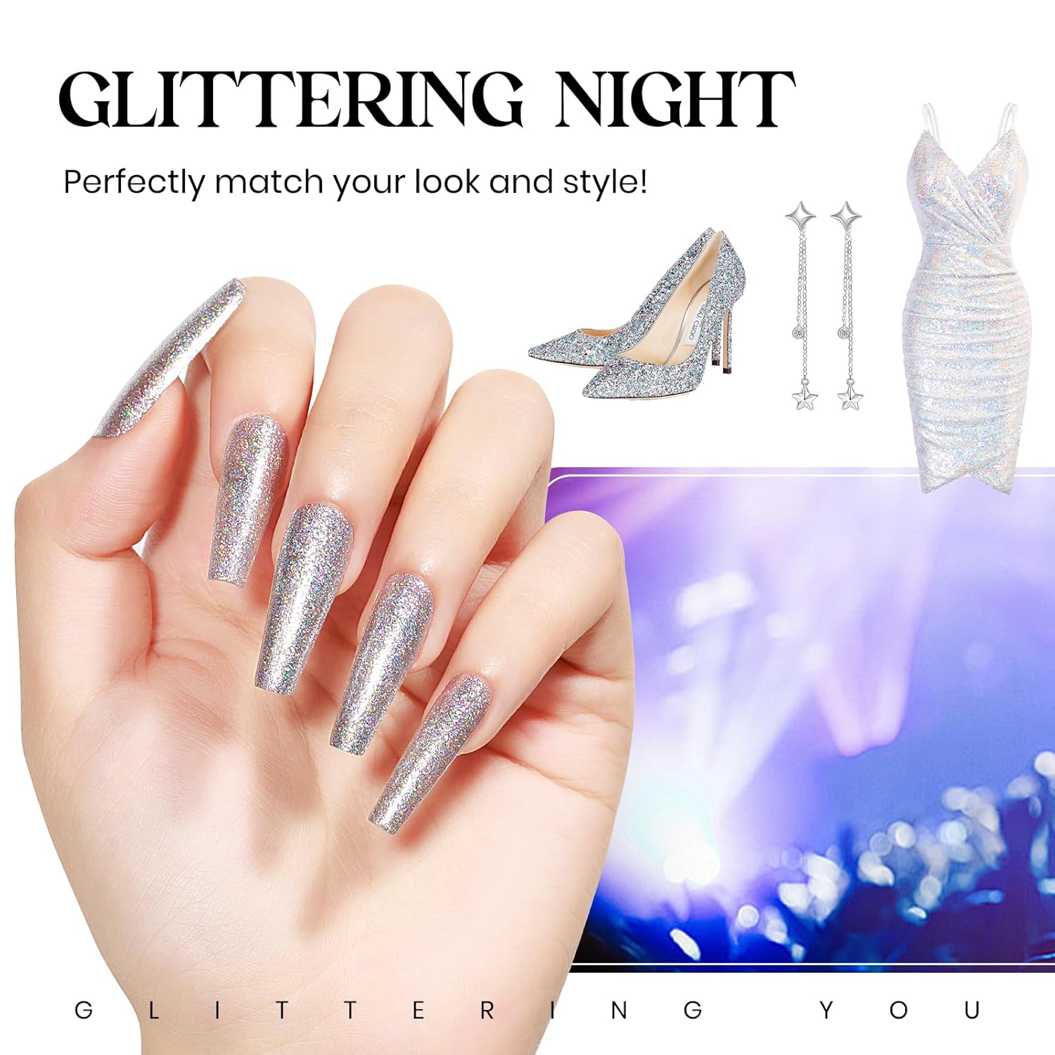 MIZHSE Quick Dry Glitter Nail Polish, Siver Rainbow Nail Polish Air Dry Fast, 15ml High Glossy Sparkly Shiny Shimmery Iridescent Silver Nail Art Salon Manicure Home-Velvo Beauty