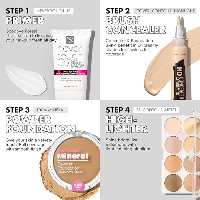 Ruby Kisses Flawless Finish with 3D Contour Powder Makeup Palette - Multiple Contouring Options, Easy Blending, Long-lasting formula, Sculpt &Highlighting, Professional finish (Light Medium)-Velvo Beauty