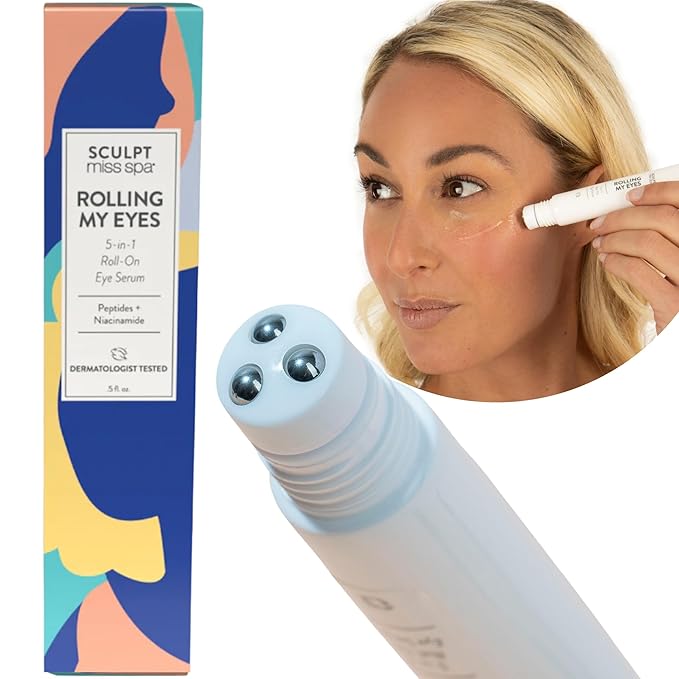 Miss Spa Eye Serum 5-in-1 Roll On Under Eye Cream, Helps De-puff and Brighten Under and Around Eyes, Anti-Aging Under Eye Roller Helps with Fine Lines and Dark Circles, Vitamin B3, Eye Bag Remover-Velvo Beauty