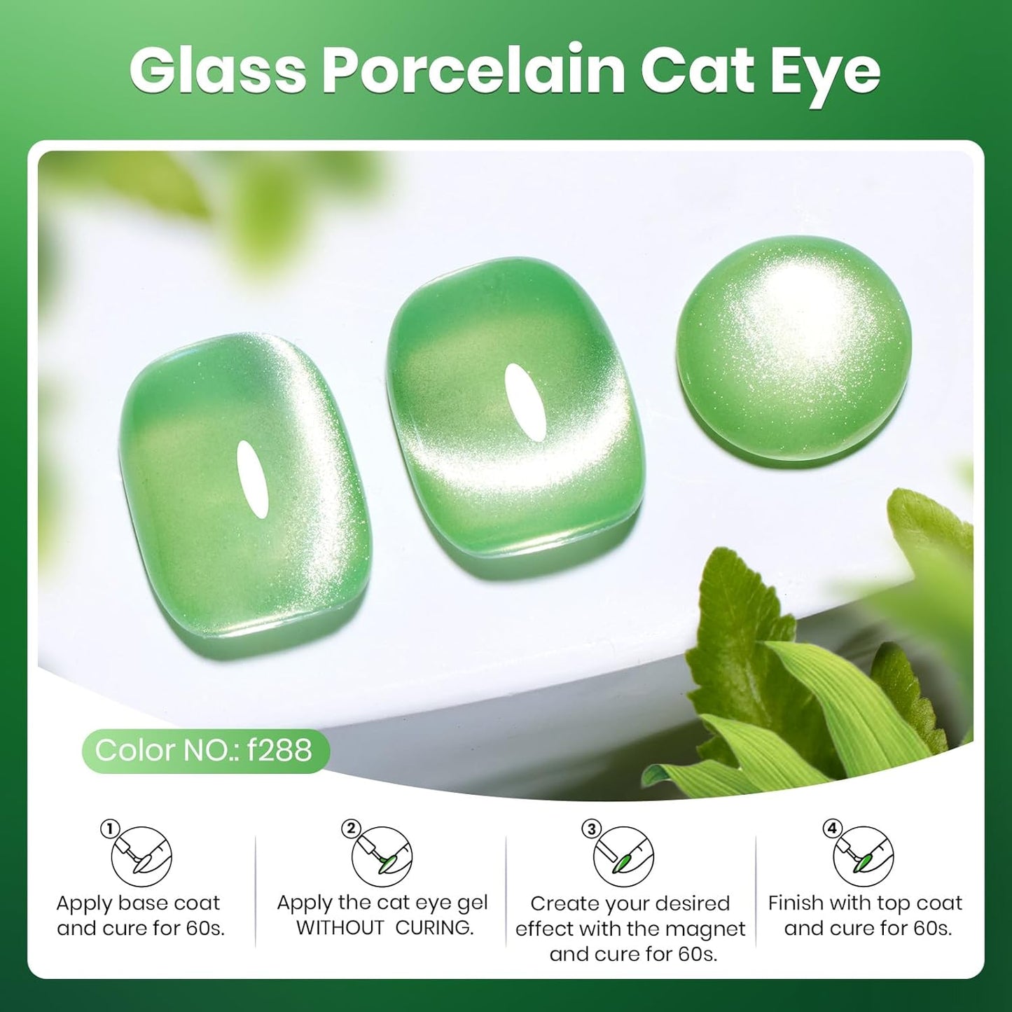 Beetles Green Cat Eye Gel Polish, 15ML Light Green Glass Cat Eye Glitter Gel Polish with Magnet Shimmer Translucent Sheer Color Soak Off UV Lunar Gleam Series French Nail Art Gift for Women-Velvo Beauty