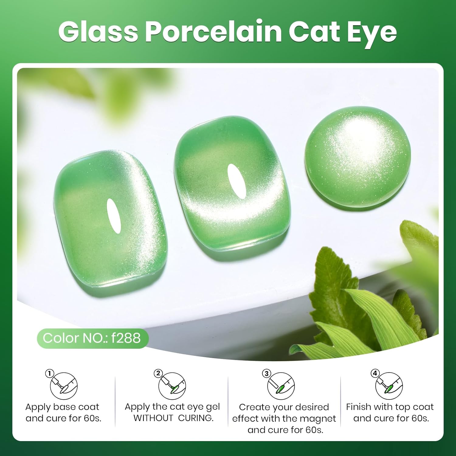 Beetles Green Cat Eye Gel Polish, 15ML Light Green Glass Cat Eye Glitter Gel Polish with Magnet Shimmer Translucent Sheer Color Soak Off UV Lunar Gleam Series French Nail Art Gift for Women-Velvo Beauty