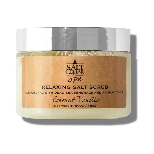 Salt Cellar Spa All-Natural Dead Sea Salt Scrub - Refresh with Coconut Vanilla - Energize, Revive, and Rejuvenate your Skin - Made in Israel, Cruelty-Free, 18 oz.-Velvo Beauty