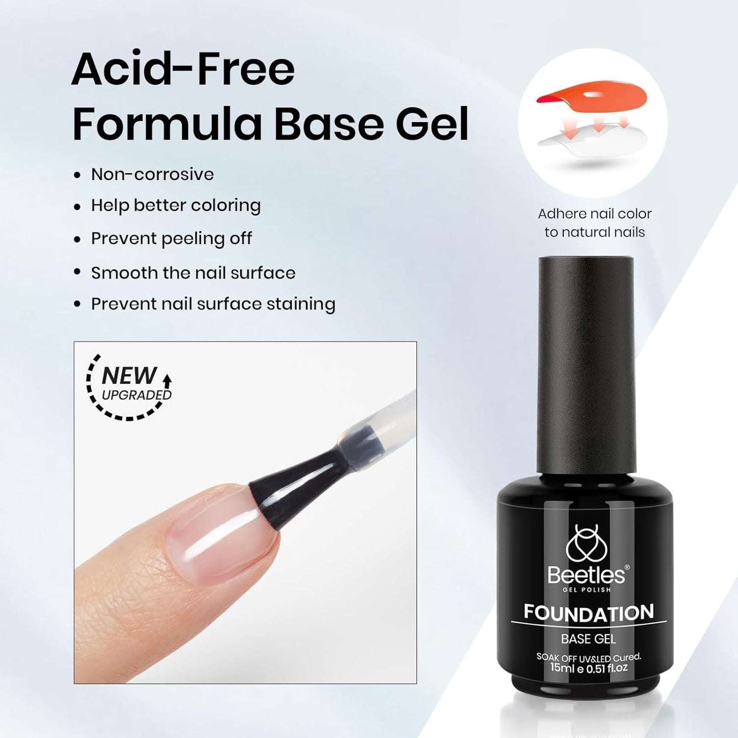 Beetles Builder Nail Gel & Top Coat and Base Coat Set-3Pcs 15ml White Gel Nail Polish Strengthener Gel Polish Soak Off UV LED for Nail Extension, Nail Repair, Shine Effect Long Lasting-Velvo Beauty