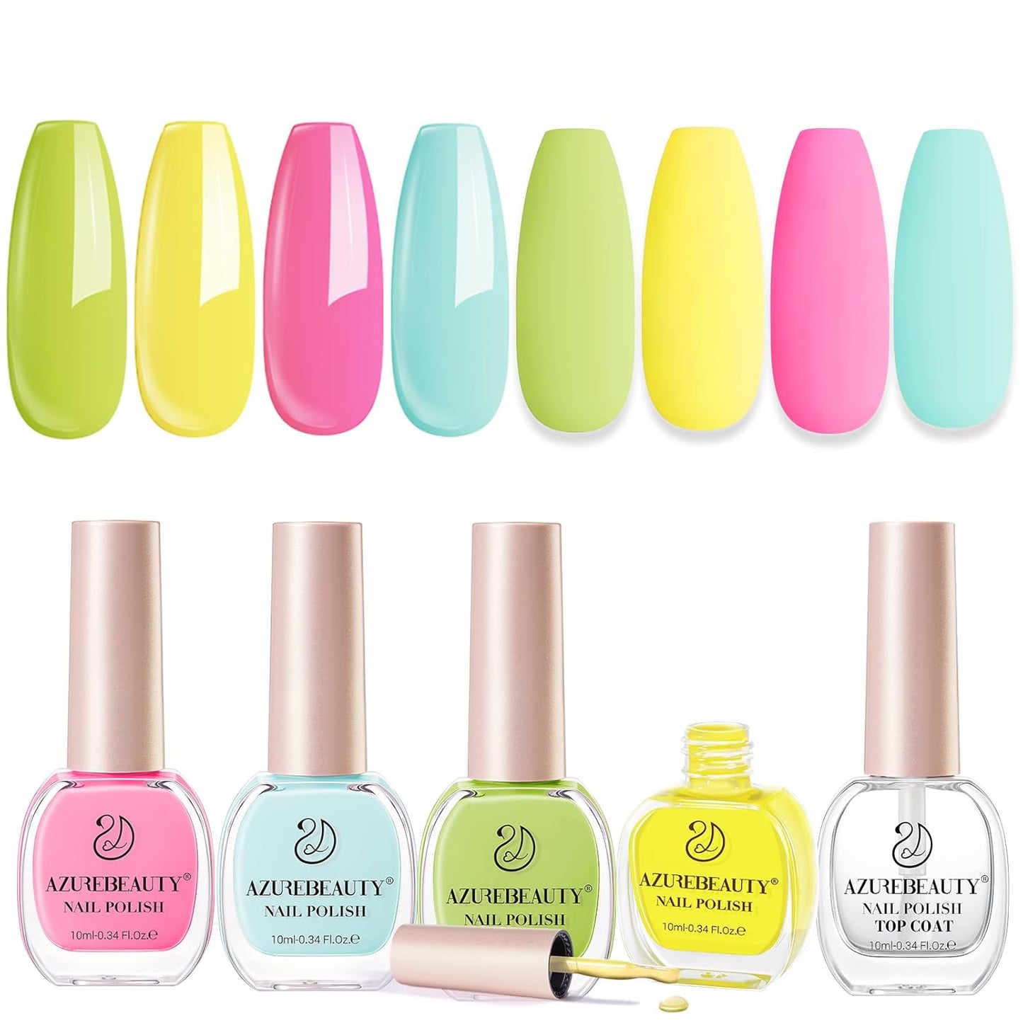 AZUREBEAUTY Nail Polish Set, 4 Colors Pastel Lime Green Yellow Pink Quick Dry Natural Nail Lacquer Strengthening Treatment Kit DIY Salon at Home-Velvo Beauty