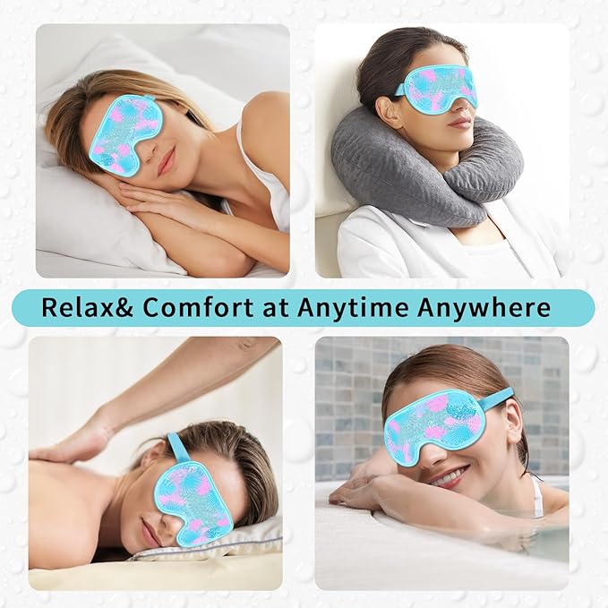 Cooling Eye Mask Gel Eye Mask, Reusable Hot Cold Therapy cold eye mask for Post Surgery, Puffiness, Dark Circles, Eye Bags, Dry Eyes, Migraines with Soft Plush Backing (Leaves)-Velvo Beauty