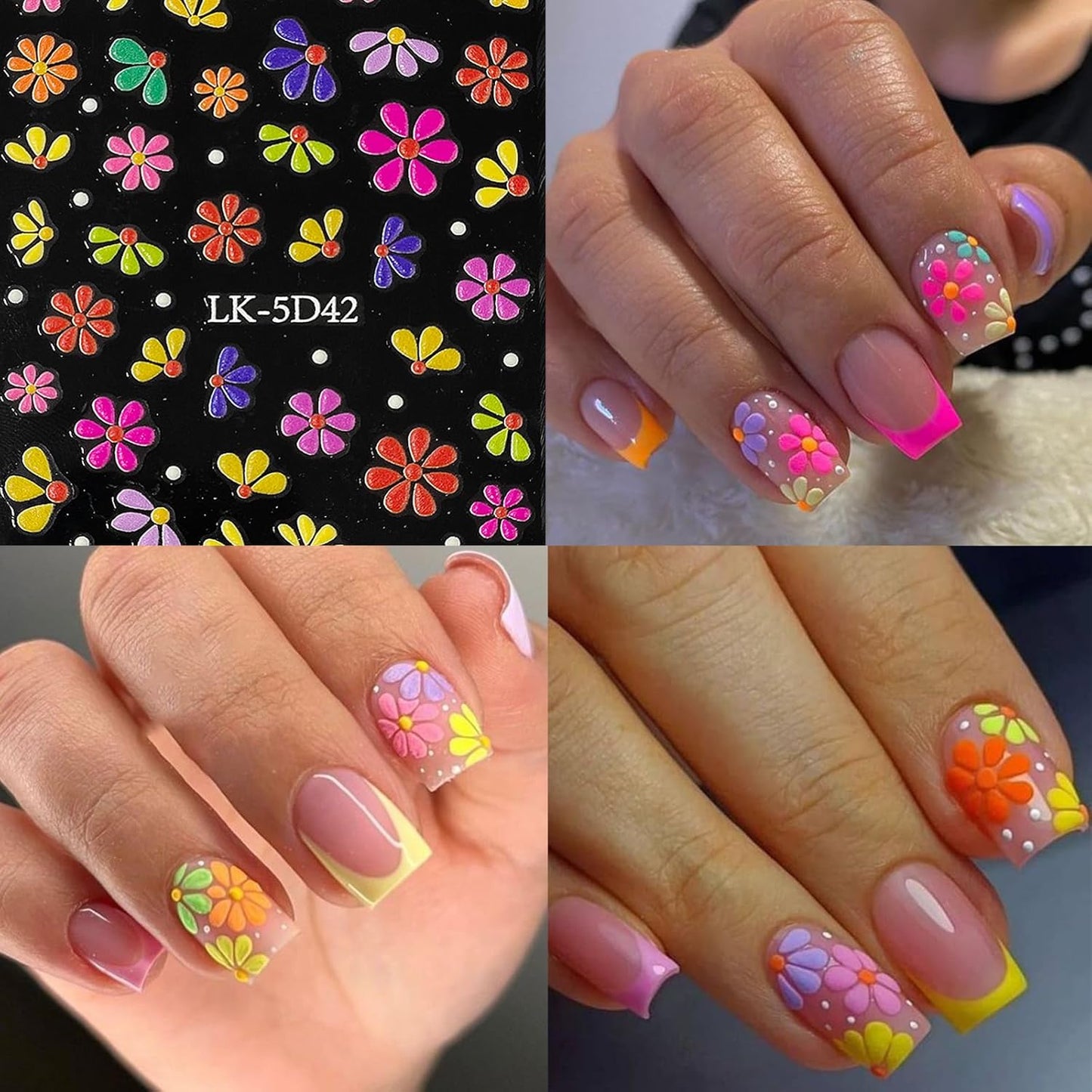 Flower Nail Art Stickers Decals 5D Embossed Nail Decals Spring Summer Nails Design Self-Adhesive Supplies Accessories 3D Flower for Women Nails DIY Decoration(6 Sheets)-Velvo Beauty