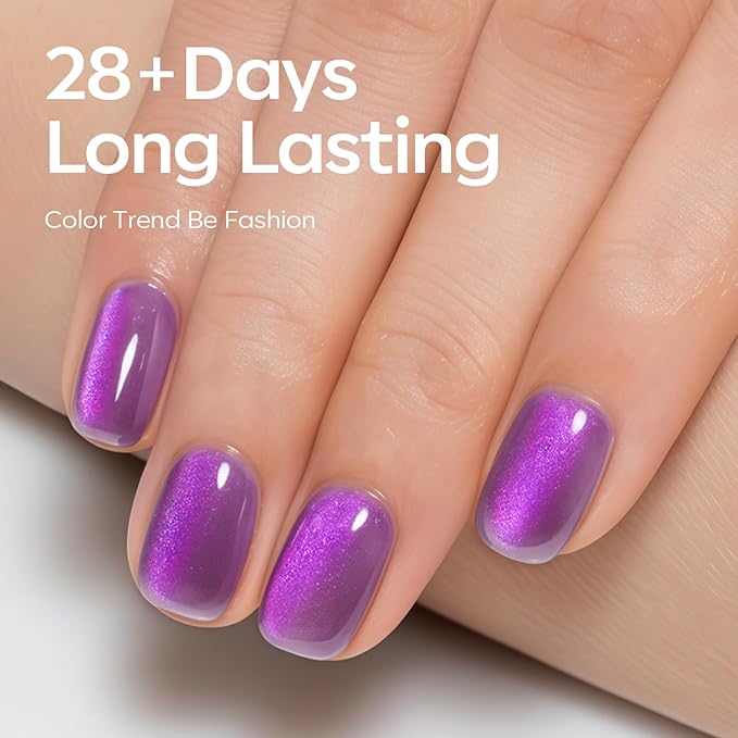 modelones Cat Eye Gel Nail Polish, 6 Colors Purple Pink Glitter Gel Polish Set with Magnet Sparkle Galaxy Series Nail Polish Kit Soak Off Led Nail Art Manicure Salon DIY Gifts-Velvo Beauty