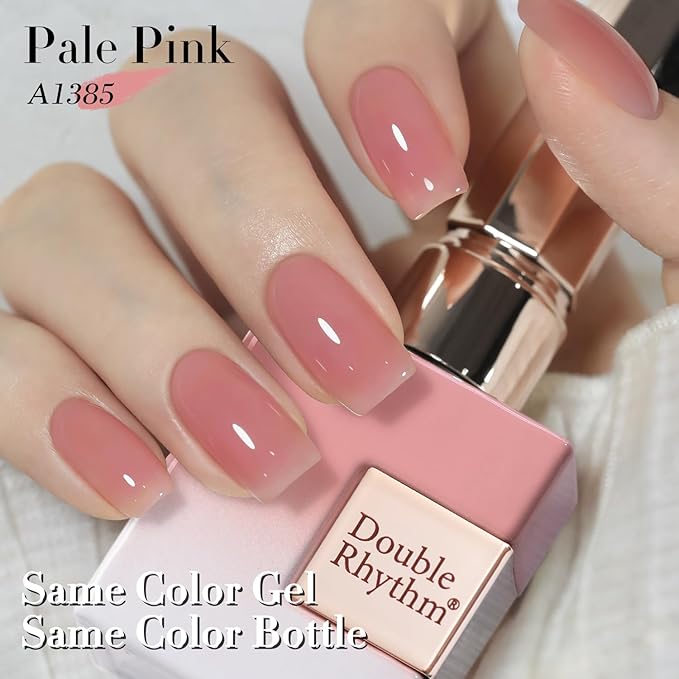Double Rhythm Gel Polish Translucent Sheer Neutral Natural Light Milky Same Color Same Bottle 15ML Jelly Polish Art DIY at Home (Sheer Pink Nude-A1385)-Velvo Beauty