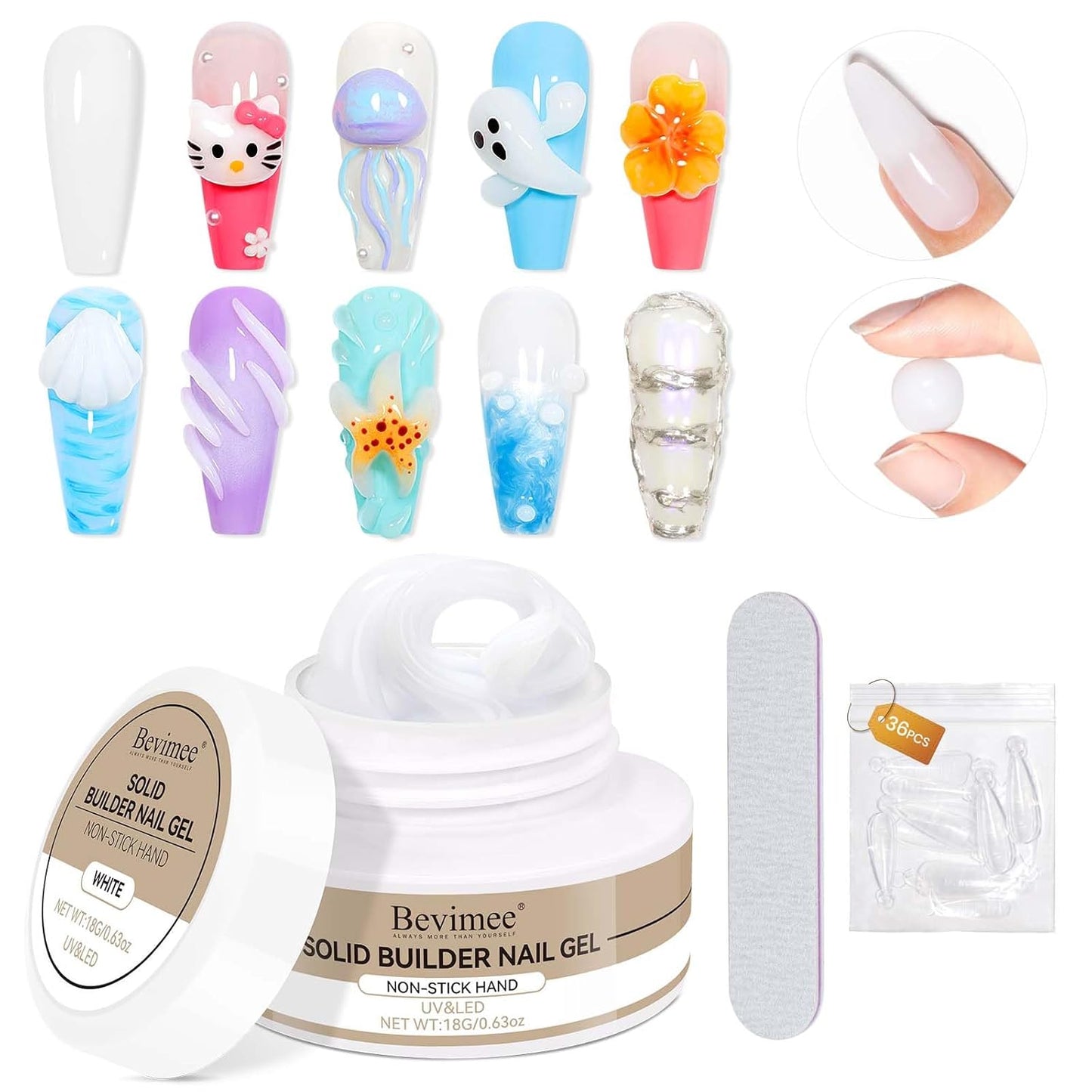 Solid Builder Gel For Nails, White 3D Nail Gel Art Hard Gel For Nails, 18g Non-Sticky Hand Molding Carving Gel For Nail Sculpting Extension Gel, Salon DIY At Home-Velvo Beauty