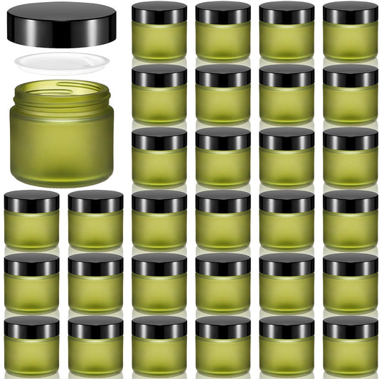 Domensi 32 Pcs 2 oz Glass Jars with Lids Travel Size Round Leakproof Empty Cosmetic Jars with Inner Liners Lid for Storing Makeup Lotions Face Cream Ointments Candle DIY Making (Pea Green)-Velvo Beauty