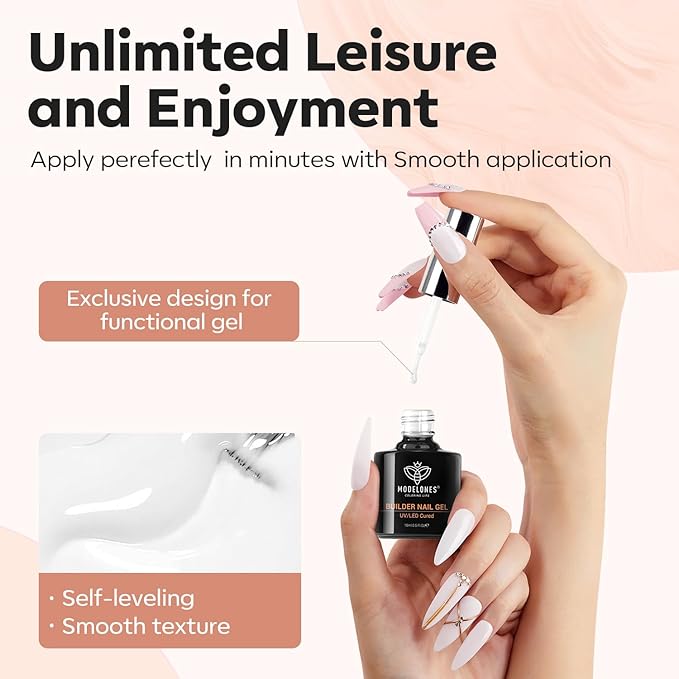modelones Builder Nail Gel, Milky White Builder for Nail Thickening, 8-in-One LED Lamp Cured Strengthener Hard Color Base Extension Glue Gel Polish in a Bottle for Home DIY Salon Women-Velvo Beauty