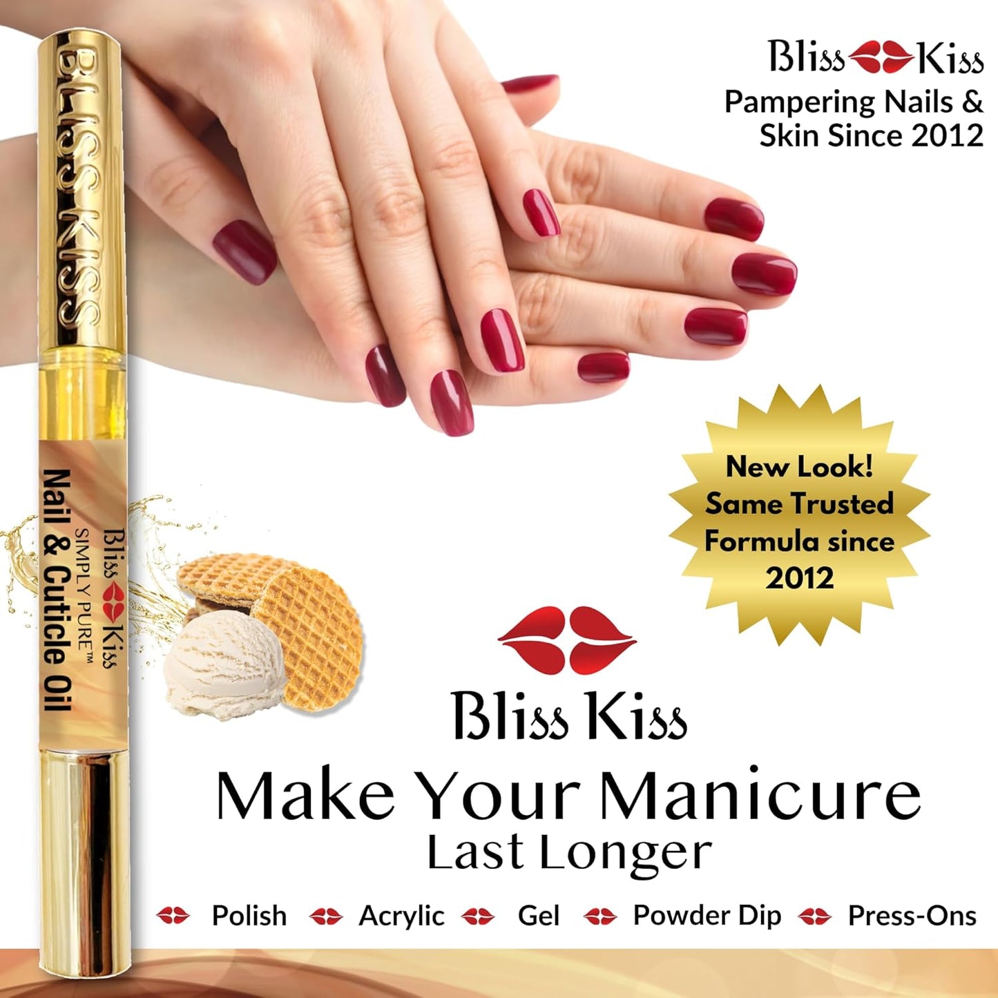 Bliss Kiss | 4 Vanilla Fragrance Nail Oil Cuticle Pens w/Vitamin E & Jojoba⏤Nail Strengthener Nail Growth Serum for Brittle Peeling Breaking Thin Nails-Velvo Beauty