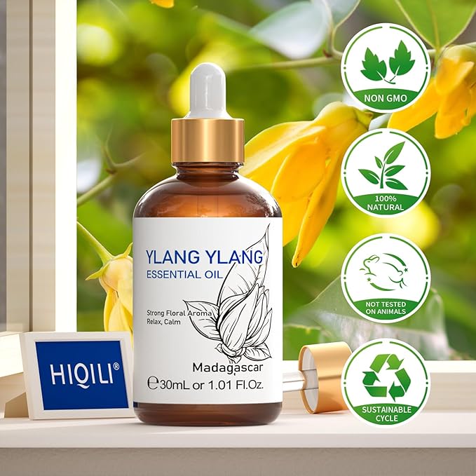 HIQILI Ylang-Ylang Essential Oil, Long-Lasting Scent for Diffusers, Perfumes, Aromatherapy, DIY - 1.01 Fl Oz-Velvo Beauty