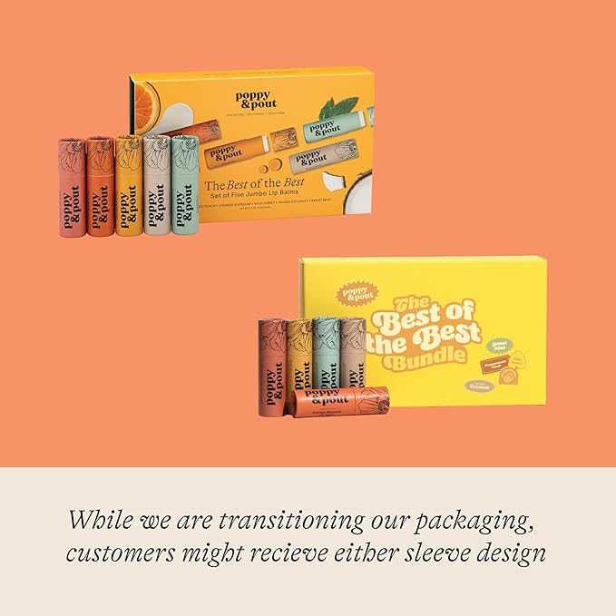Jumbo Lip Balm Gift Set (5-Pack) | Poppy & Pout All Natural Lip Balms & Moisturizers | Hydrates with Beeswax, Vitamin E, Organic Coconut Oil | Cruelty-Free | Lip Balm in Recyclable Cardboard Tube-Velvo Beauty