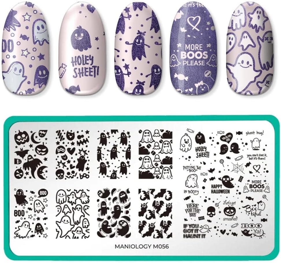Maniology Creepy Cute Nail Stamping Plate Set, Halloween Plates Bundle (Fright Night (M032), Ghosted (M056), Bad to The Bone (M158), Halloween Treats (M248))-Velvo Beauty