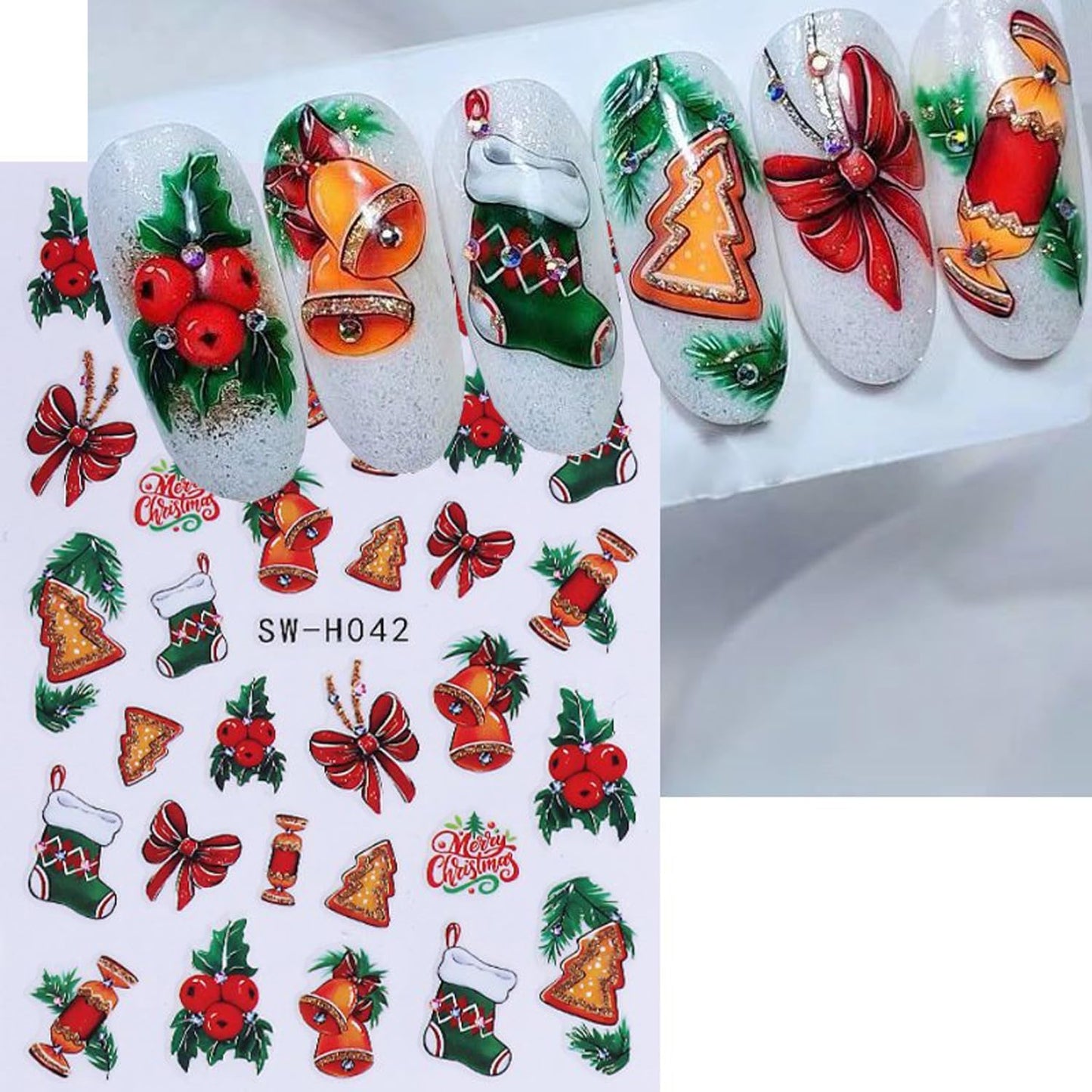 4Sheet Christmas Nail Art Stickers Santa Claus Elk Snowflake Nail Decals 3D Self-Adhesive Fireworks Clock Bow Designs Nail Supplies Winter Xmas Nail Sticker Nail Art for Women DIY New Year Nail Decor-Velvo Beauty