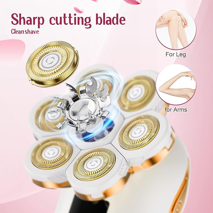 Electric Razors for Women,7D Gifts for Women,Cordless Electric Shaver with Detachable Head Wet/Dry Facial Hair Remover for Legs Painless Water Resistant (Gold)-Velvo Beauty
