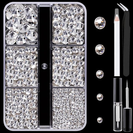 Colorful Face Gems for Makeup Set, Flatback Gorgeous Charming Clear Glass Rhinestone with Makeup Glue+Picker Pencil+Tweezer for Eye Body Hair Make-up and Nail Art Deco-Velvo Beauty