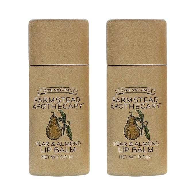 Farmstead Apothecary 100% Natural Lip Balm with Organic Beeswax, Organic Shea Butter & Organic Coconut Oil, Pear & Almond 0.2oz (Pack of 2)-Velvo Beauty