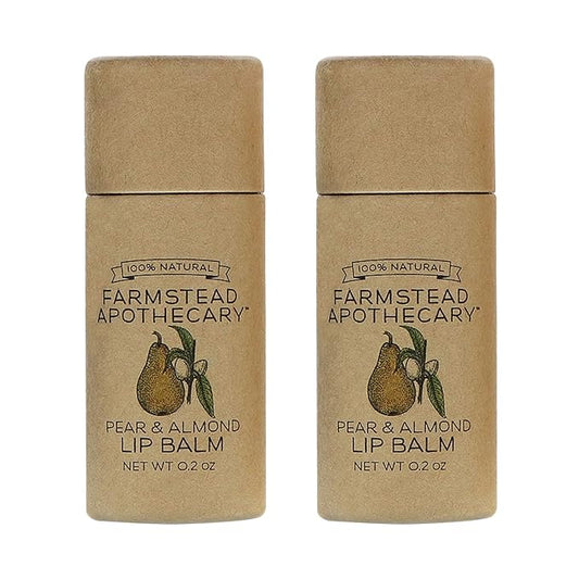 Farmstead Apothecary 100% Natural Lip Balm with Organic Beeswax, Organic Shea Butter & Organic Coconut Oil, Pear & Almond 0.2oz (Pack of 2)-Velvo Beauty