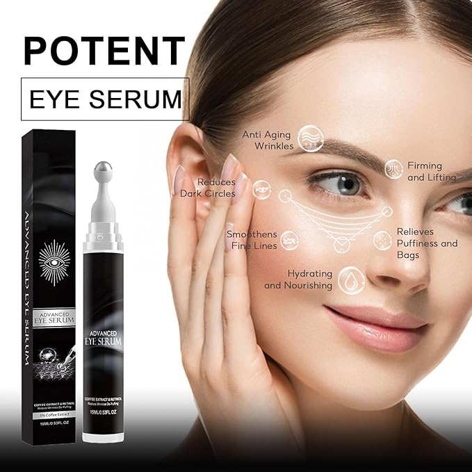 Eye Cream for Puffiness and Bags Under Eyes, Under Eye Cream for Dark Circles, Eye Roller for Puffy Eyes, Caffeine Eye Serum with 360°Massage Ball Reduce Wrinkles and Fine Lines-Velvo Beauty