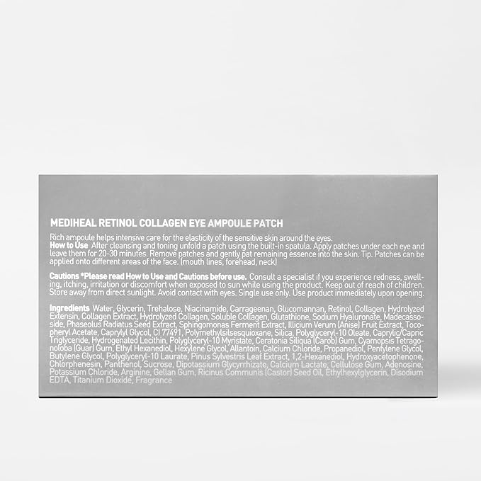 Mediheal Retinol Collagen Under Eye Patches - Korean Hydrogel Eye Pads (60 patches) with 95% Retinol & 5 Micro Collagen. Nourishing & Non Irritating Eye Gel Mask. Sealing Cap & Spatula Included.-Velvo Beauty