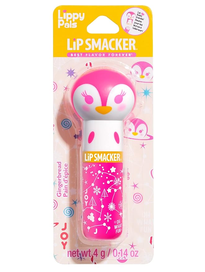 Lip Smacker Lippy Pals Penguin Holiday, Flavored Moisturizing & Smoothing Soft Shine Lip Balm, Hydrating & Protecting Fun Tasty Flavors, Cruelty-Free & Vegan - Gingerbread-Velvo Beauty