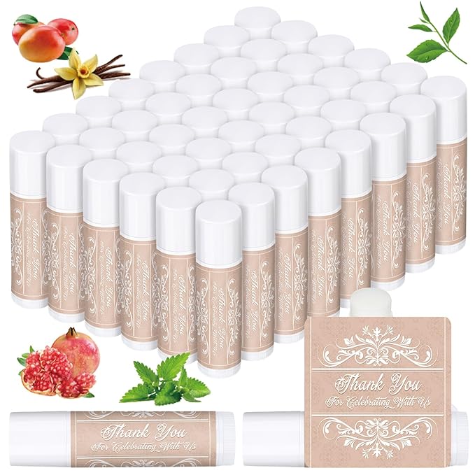 Dunzy 50 Pcs Thank You Gift Lip Balm Bulk Baby Shower Party Favors Bridal Shower Favor Lip Care with Assorted Fruit Flavors Thank You Lipstick for Guest Basket Gift Stuffer (Vintage)-Velvo Beauty