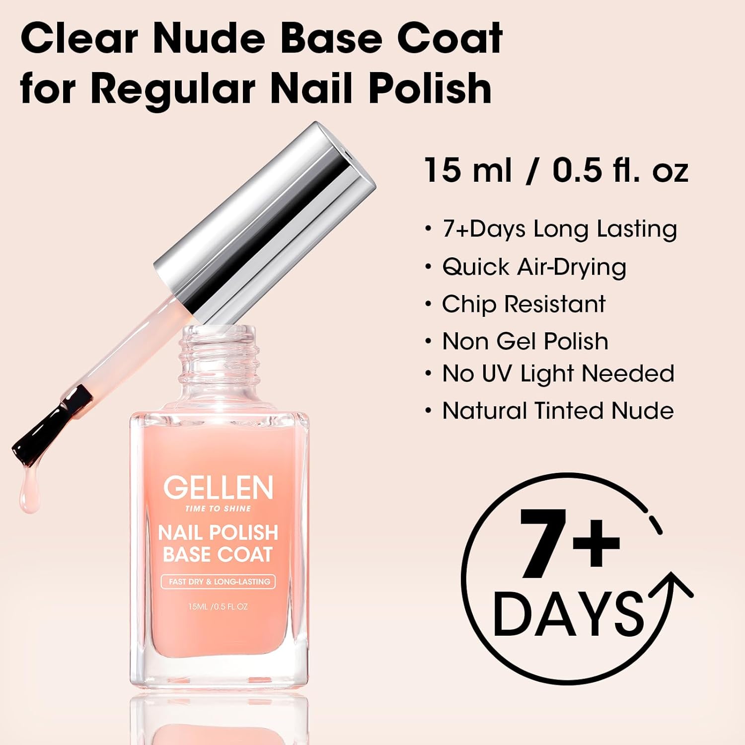 GELLEN Clear Nail Polish Base Coat Sheer Tinted Nude, Natural Color Regular Nail Polish, Calcium Formula Strengthens Nails, Enhances Natural Look, Quick Air Dry, Anti-Yellowing, Hema Free, Non-toxic-Velvo Beauty
