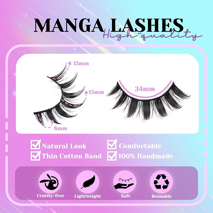 Losha Lashes Spiky Manga Lashes 14 Pairs Anime False Eyelashes 8D Wispy Asian Eye Lashes Pack Natural Soft Fake Eyelashes (Cutes Only)-Velvo Beauty