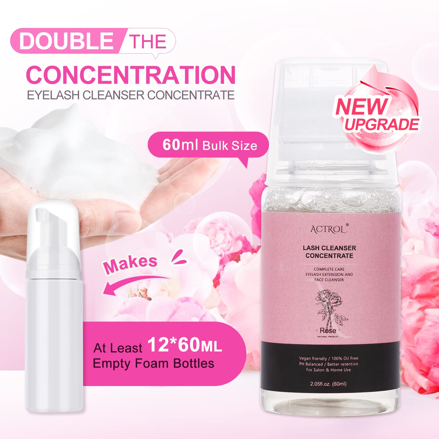 Eyelash Cleanser Concentrate 60ml Rose Professional Lash Shampoo Foaming Cleanser DIY Wash for Extensions Lashes with Salon Home Care-Makes 12Bottles-Velvo Beauty