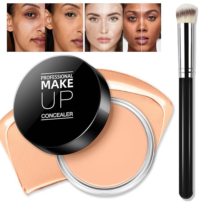 Cream Concealer Full Coverage Makeup, Matte Color Correcting Concealer with Brush, Waterproof, Conceals Blemish, Pores and Spots, Under Eye Makeup Concealer for Dark Circles (#05 MEDIUM HONEY)-Velvo Beauty