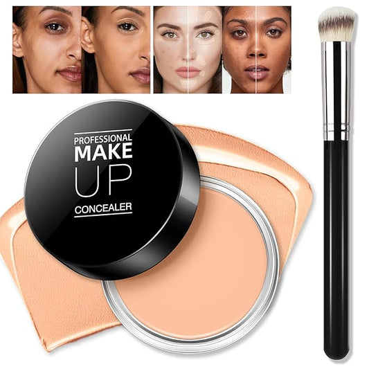 Cream Concealer Full Coverage Makeup, Matte Color Correcting Concealer with Brush, Waterproof, Conceals Blemish, Pores and Spots, Under Eye Makeup Concealer for Dark Circles (#05 MEDIUM HONEY)-Velvo Beauty