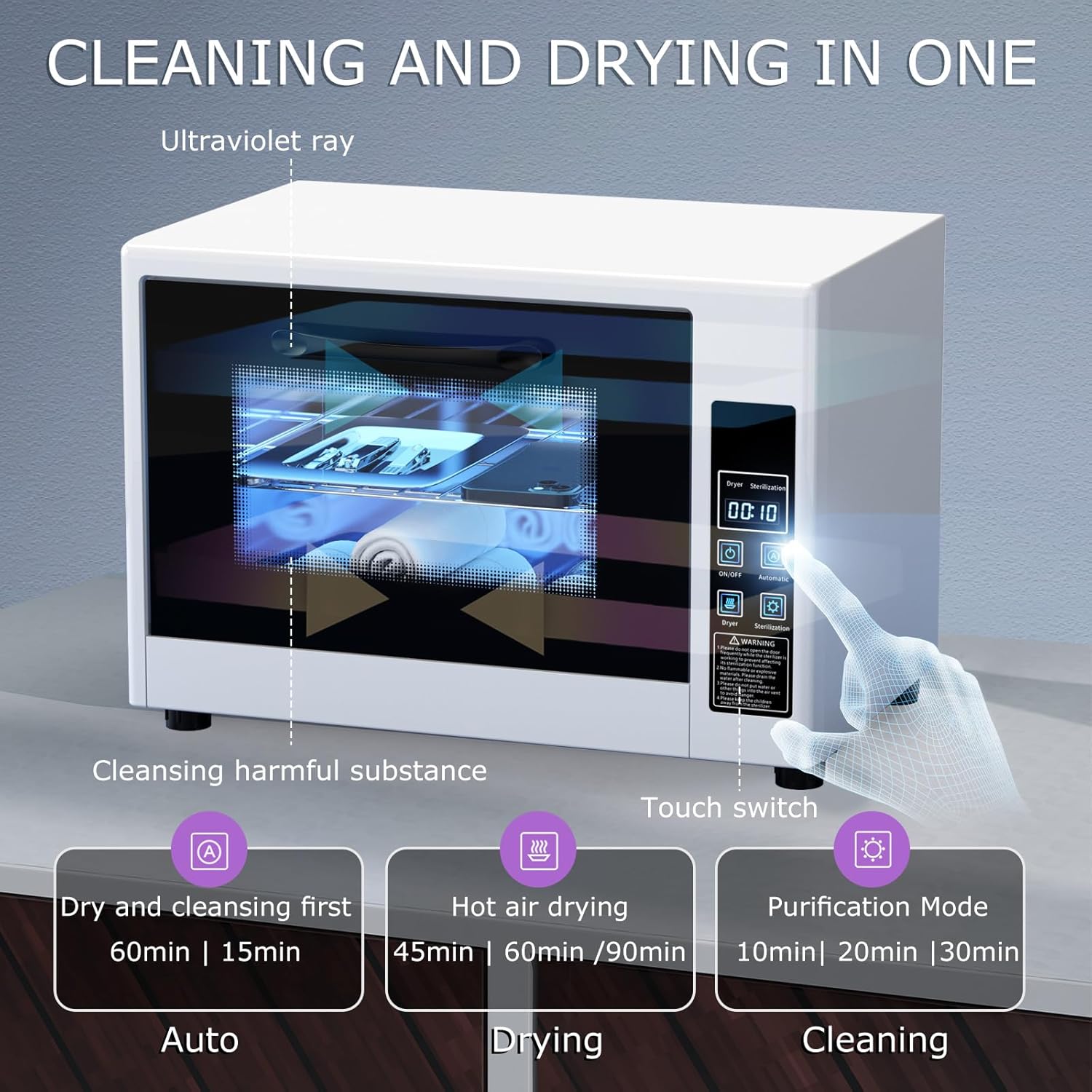 YOTAN 15L Nail Tool Cleaner with Timer Setting, High Capacity Cleaning Cabinet, Multi-Functional Manicure Cleaning Box for Spa Beauty Home Metal Tools, Mobile Phone, Baby Toy, White-Velvo Beauty