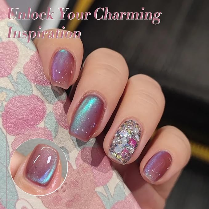 Born Pretty Cat Magnetic Eye Gel Nail Polish Rainbow Aurora Cat Magnetic Gel Polish Pink Green Blue Yellow Glitter Holographic Cat Magnetic Eye Gel Manicure Nail Art DIY, Firefly Aurora Series 6PCS-Velvo Beauty