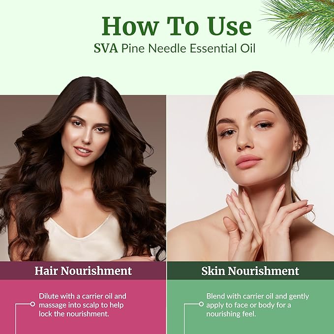 SVA Pine Needle Essential Oil – 4 Fl Oz – 100% Natural Pine Needle Oil - for Diffuser, Hair Care, Face, Skin Care, Aromatherapy, Scalp and Body Massage, Soap and Candle Making – with Dropper-Velvo Beauty