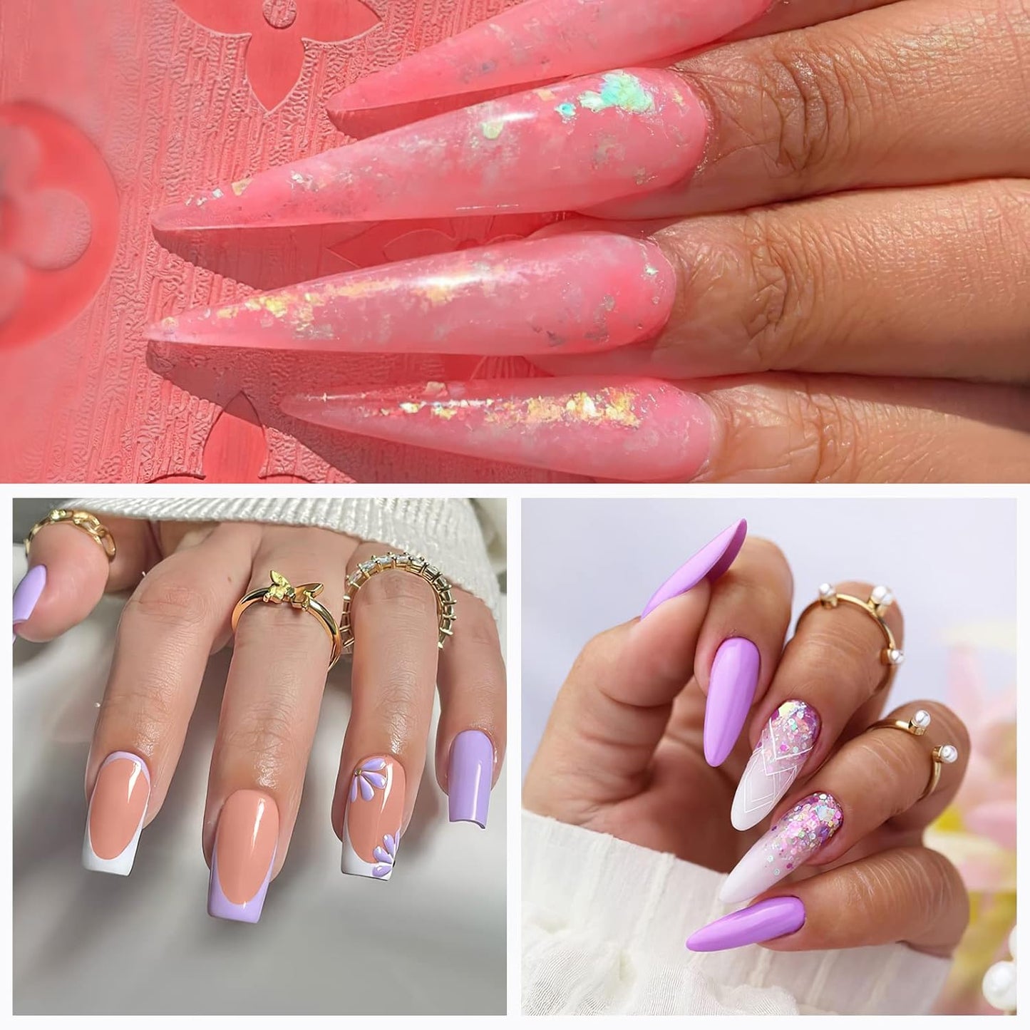 X&D Gel Nail Polish Kit UV Polygel Quick Dry 56g Natural Clear Color Nail Extension with Nail Form, Acrylic Nail Sable Brush with Cap Set(Pink)-Velvo Beauty