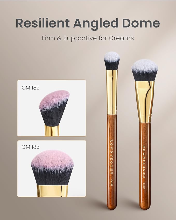 Desert Oak Series Angled Dome Cream Blush Brush - Medium Nylon Bristles for Flawless Cream/Liquid Blush Application, Seamless Stippling & Blending, Bubinga Handle & Brass Ferrule (CM 183)-Velvo Beauty