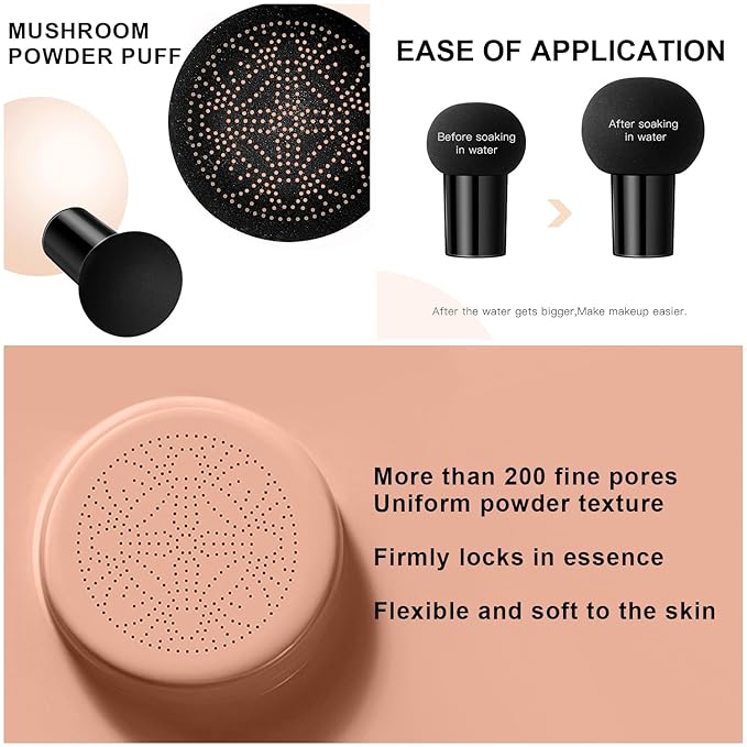 Mushroom Head Air Cushion CC Cream Foundation - Moisturizing Concealer for Even Skin Tone - Makeup Base Primer (#03 Brunet Brown)-Velvo Beauty
