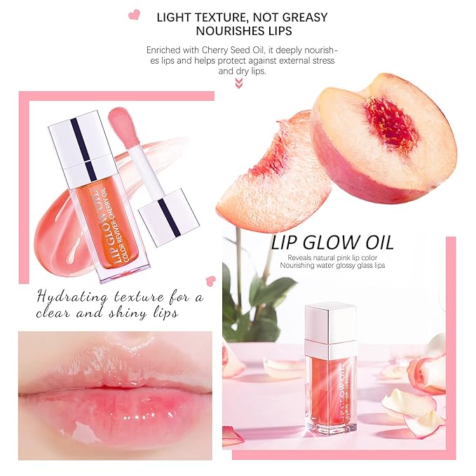 Lip Oil Hydrating Tinted Lip Balm, Plump Lip Gloss Lip Care Transparent Toot Lip Oil Tinted (001# Pink)-Velvo Beauty