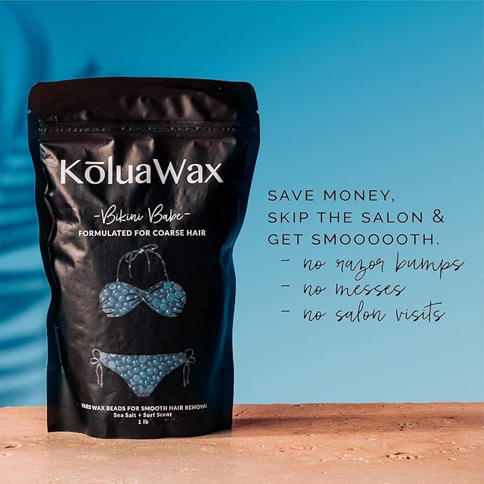 KoluaWax Hard Wax Beads for Hair Removal – Coarse Hair Formula – Face, Brazilian, Underarms, Back Chest, Bikini Waxing – Sea Salt & Surf, 1lb Refill for Wax Warmers & 10 Large Applicator Sticks 2 Pack-Velvo Beauty