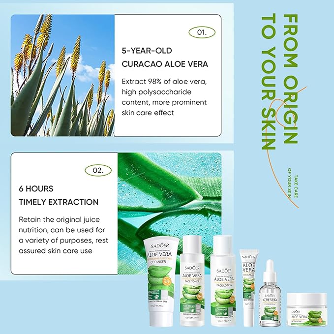 Aloe Vera Daily Skin Care Set Daily Moisturizing & Nourishing Fresh Aloe Essence Skin Care Set Vitamin Essence Six-piece Set For Valentine's Day And Festival Day-Velvo Beauty