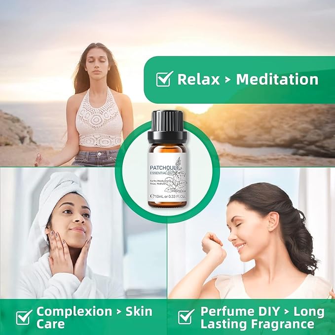 HIQILI 0.33Fl Oz Patchouli Essential Oil,100% Pure for Diffuser,Perfume DIY, Candle Soap Making-10ml-Velvo Beauty