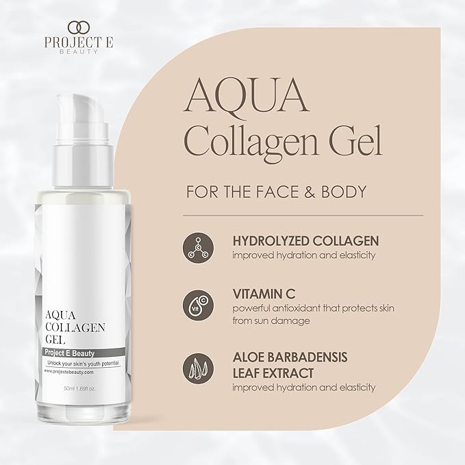 Project E Beauty Aqua Collagen Gel 24-Hour Hydration | Anti-Aging Brightening Treatment | Hydrating & Moisturizing Facial Skincare | Anti-Wrinkle Body Lotion | For Dry or Rough Skin | 50ml-Velvo Beauty