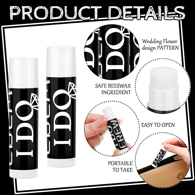 24 Pcs Bachelorette Lip Balm I Do Crew Wedding Party Gifts Bachelorette Lip Balm Gift Wedding Favors for Bachelorette Wedding Party Guest Supplies (Black with White)-Velvo Beauty