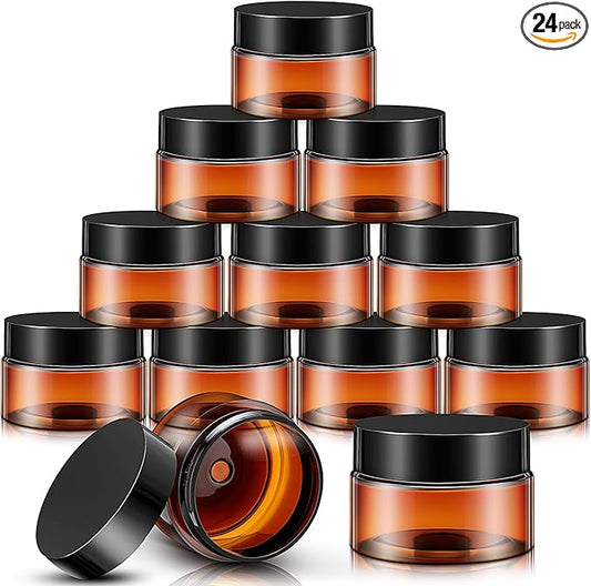 SATINIOR 24 Pieces Empty Clear Plastic Jars with Lids Round Storage Containers Wide Mouth for Beauty Product Cosmetic Cream Lotion Liquid Butter Craft and Food(Amber Lid,2 oz)-Velvo Beauty