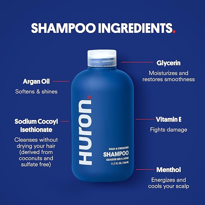 Huron Shower Kit - Shampoo, Conditioner, & Body Wash For Men - Citrus + Eucalyptus Scent - Hydrating & Nourishing Men's Shampoo & Conditioner-Velvo Beauty