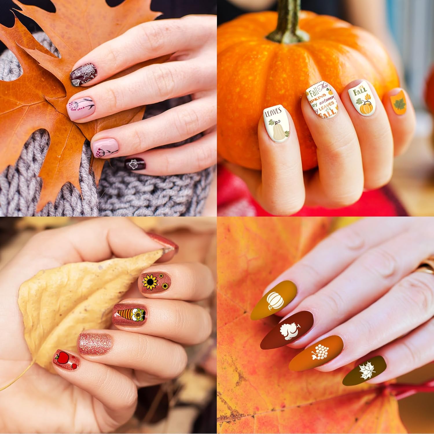 Whaline 10 Sheet Fall Nail Art Stamping Plates Kit Happy Thanksgiving Pumpkins Maple Leaf Gnome Plaid Autumn Blessings Collection Nail Art Plate for Autumn Thanksgiving Nail Art Design DIY Print-Velvo Beauty