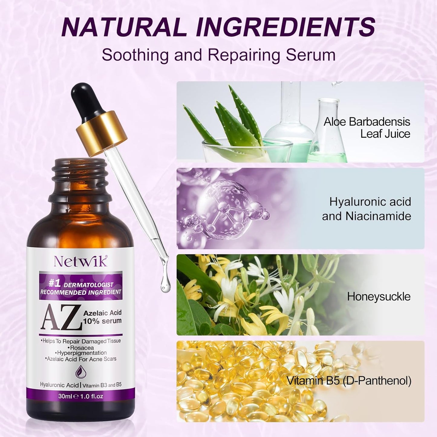 Azelaic Acid Serum - Azelaic Acid 10% for Acne Treatment - Fast Rosacea Skin Care - Redness Relief Face and Boost Skin Radiance with Niacinamide & Vitamin B3, B5 and Hyaluronic Acid, 1 Fl Oz-Velvo Beauty